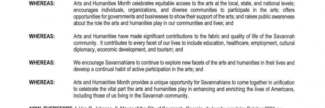 Savannah Mayor Proclaims October as Arts and Humanities Month